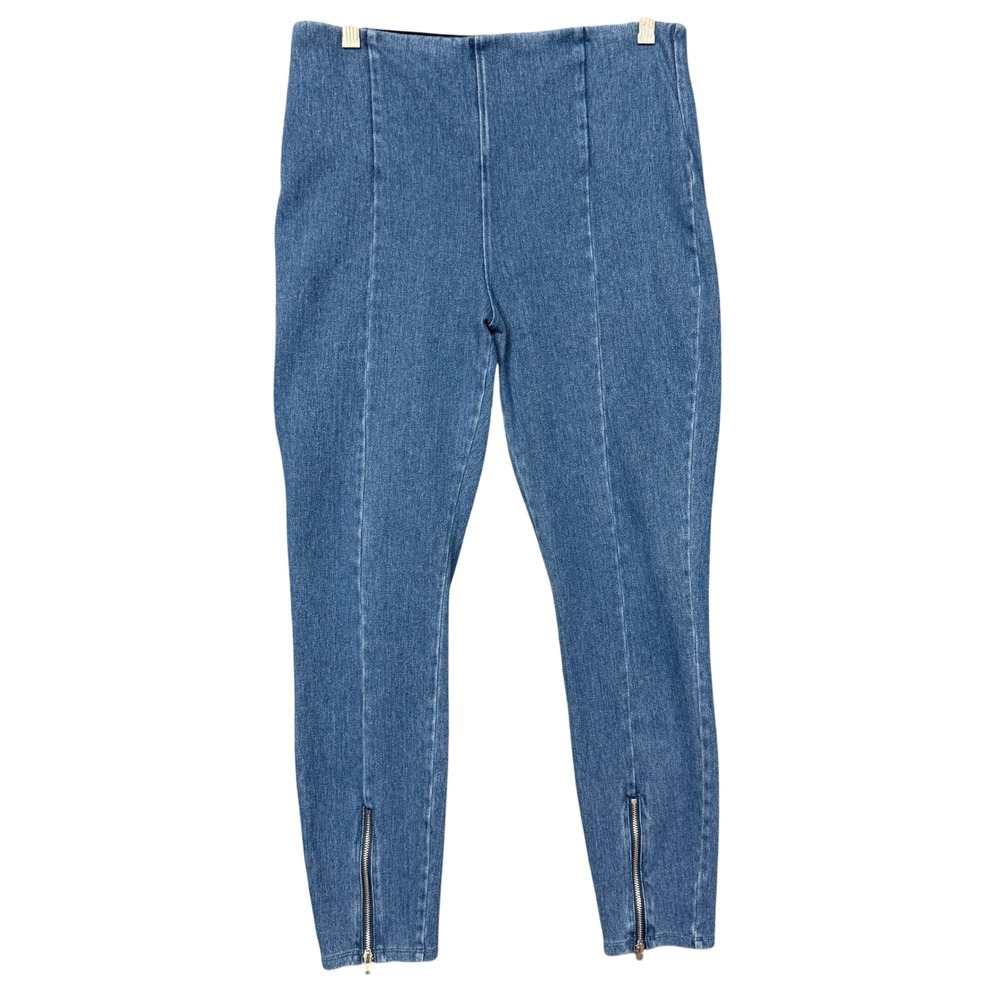 Lysse Denim Leggings Womens Large Blue Skinny Ankle Zip Seam Detail Stretch